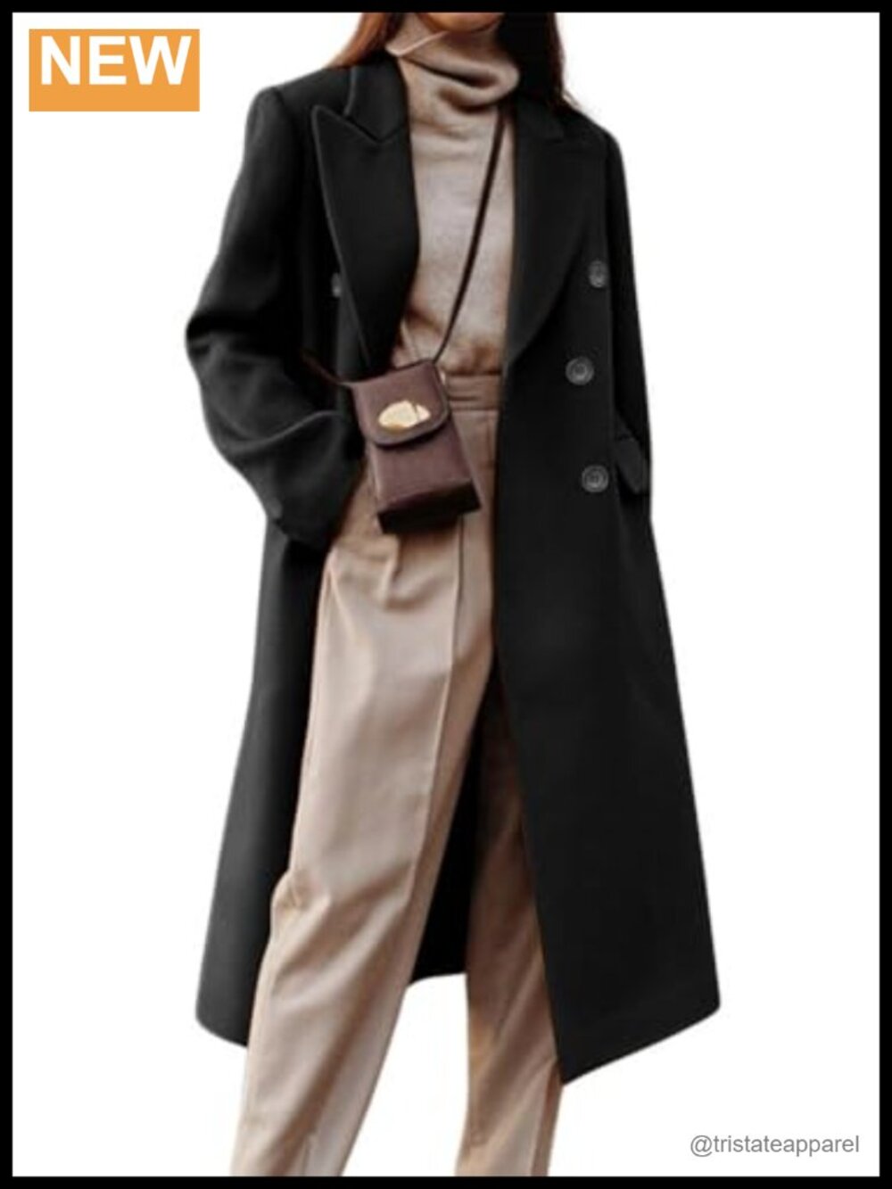 Women's Double Breasted Wool Pea Coat Notched Lapel Winter Long Jacket